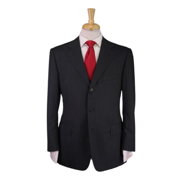 Mariano Rubinacci LH Napoli Gray w/ Purple/Blue Stripes Wool Handmade Suit 38S
